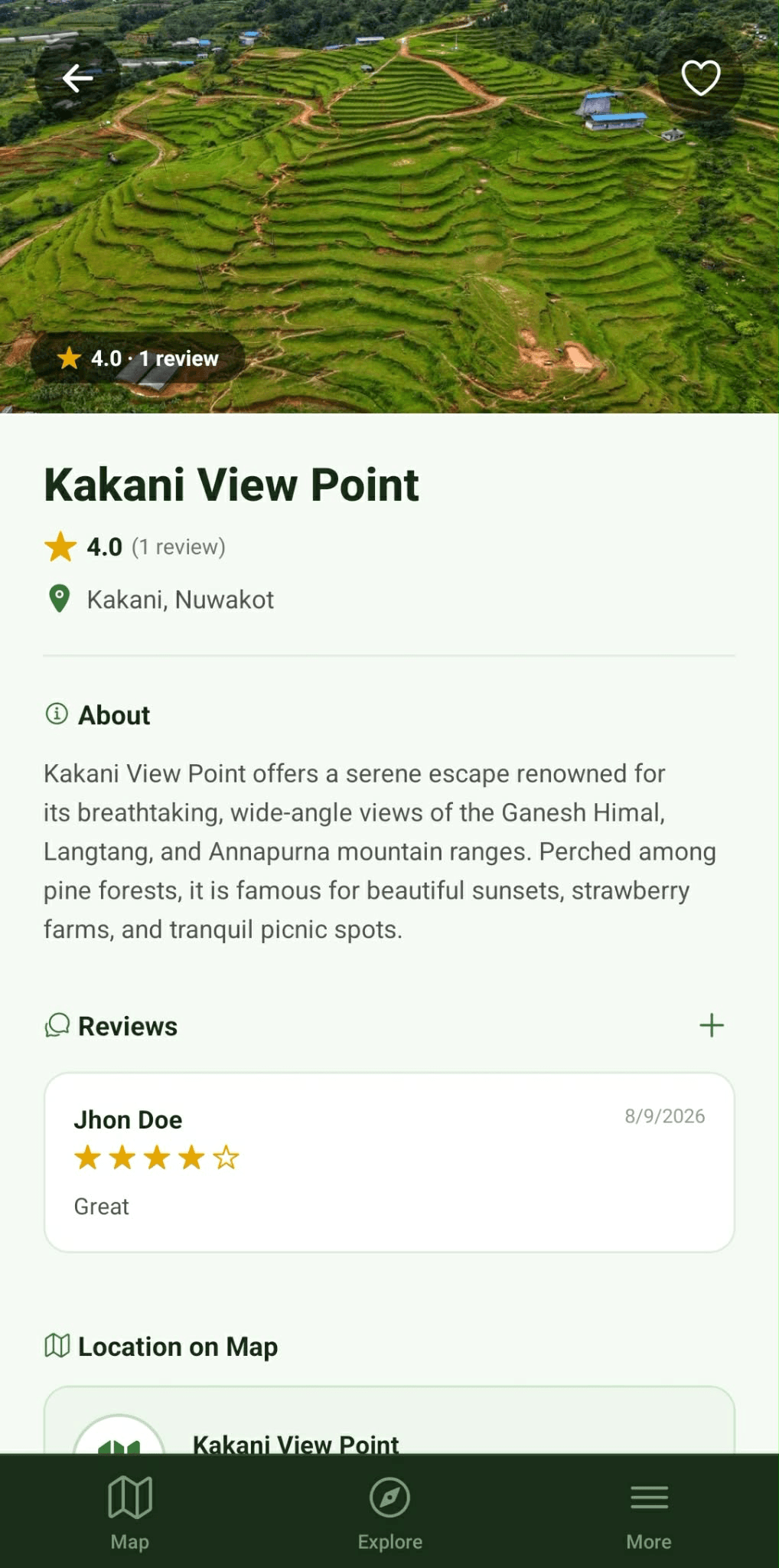 Site detail screen in Camping Explorer
